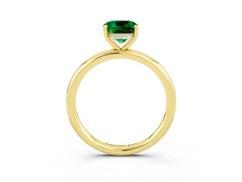Yellow gold Cushion Cut Emerald Solitaire Ring with Thin Band and Four-Prong Setting_3
