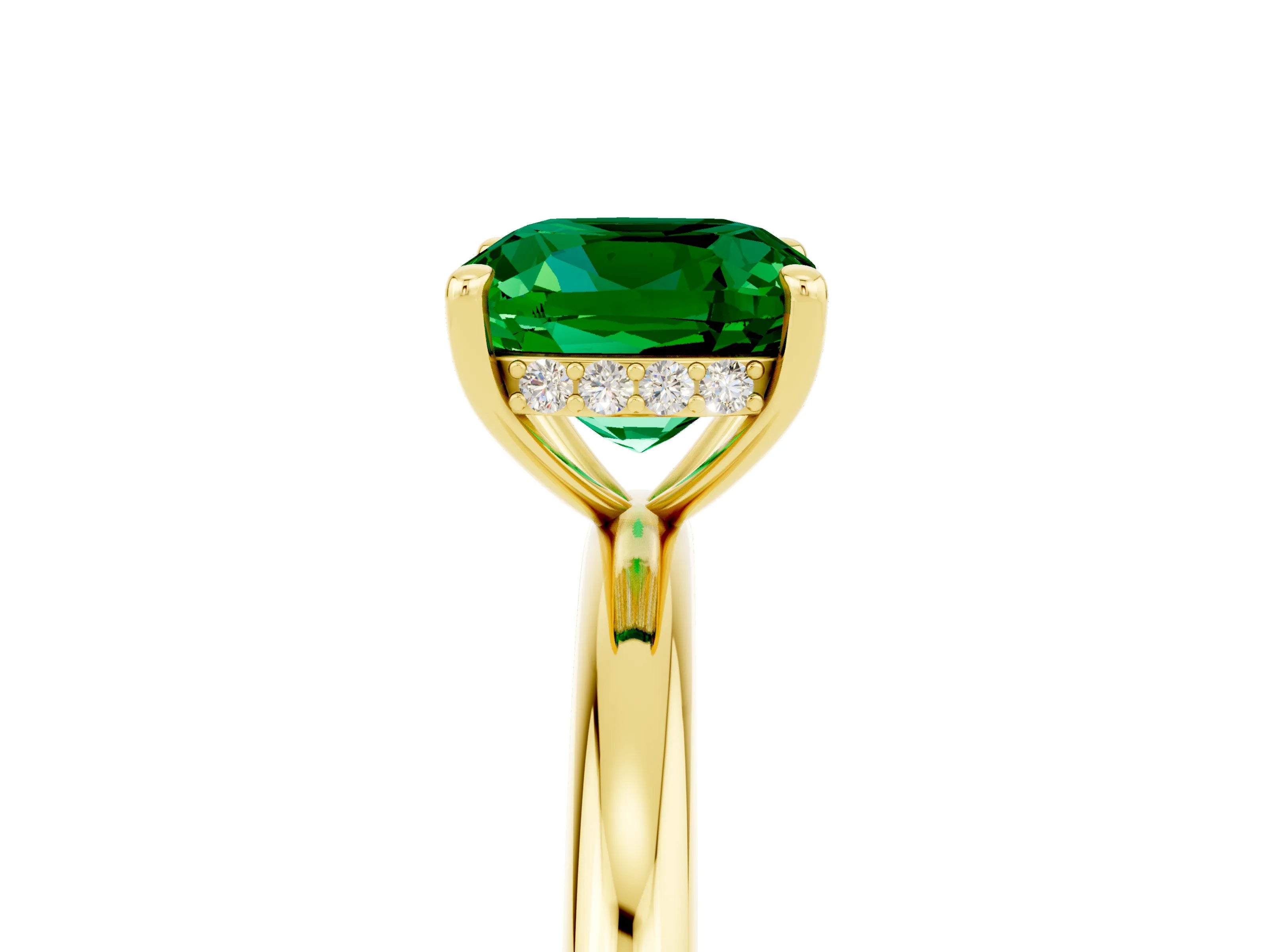 Yellow gold Cushion Cut Emerald Solitaire Ring with Thin Band and Four-Prong Setting_5