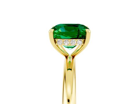 Yellow gold Cushion Cut Emerald Solitaire Ring with Thin Band and Four-Prong Setting_5