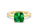 Yellow gold Cushion Cut Emerald Solitaire Ring with Thin Band and Prong Setting_12