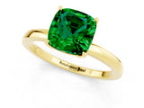 Yellow gold Cushion Cut Emerald Solitaire Ring with Thin Band and Prong Setting_13