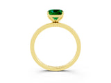 Yellow gold Cushion Cut Emerald Solitaire Ring with Thin Band and Prong Setting_15
