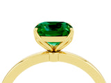 Yellow gold Cushion Cut Emerald Solitaire Ring with Thin Band and Prong Setting_16