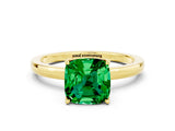 Yellow gold Cushion Cut Emerald Solitaire Ring with Thin Band and Prong Setting_24