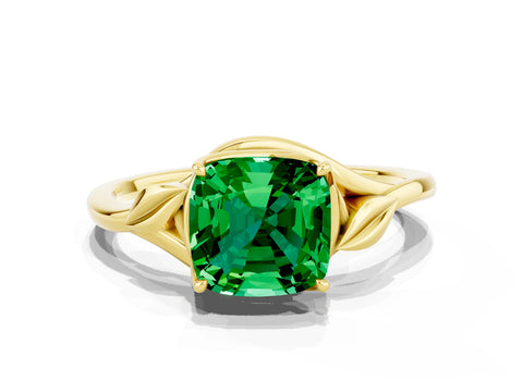 Yellow gold Cushion Cut Emerald Solitaire Ring with Twist Band and Four-Prong Setting_24
