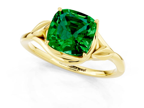 Yellow gold Cushion Cut Emerald Solitaire Ring with Twist Band and Four-Prong Setting_25