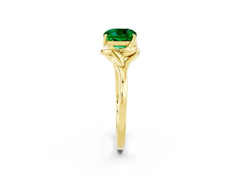 Yellow gold Cushion Cut Emerald Solitaire Ring with Twist Band and Four-Prong Setting_26