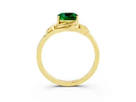 Yellow gold Cushion Cut Emerald Solitaire Ring with Twist Band and Four-Prong Setting_27