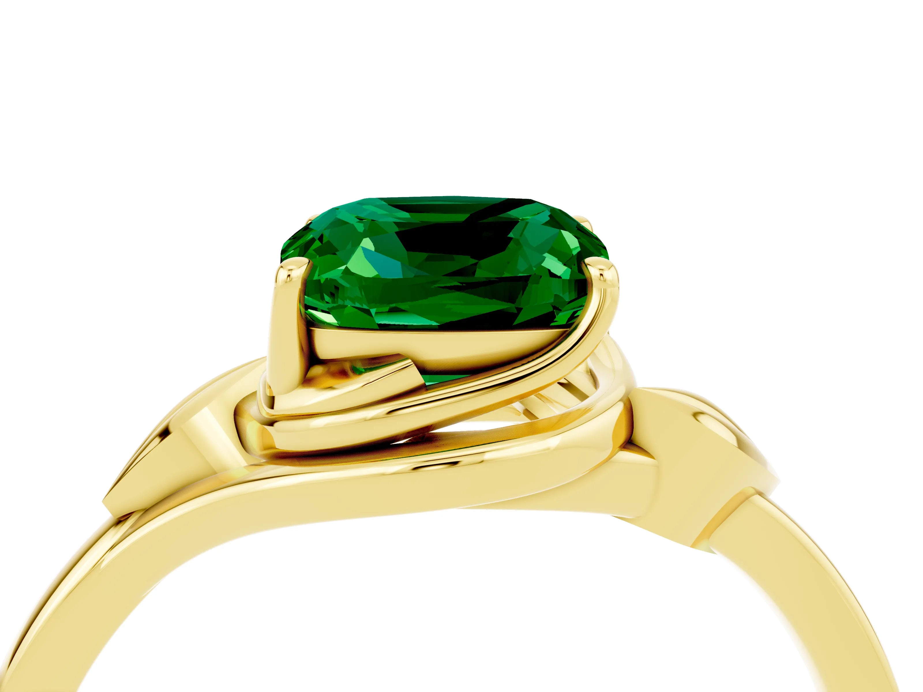 Yellow gold Cushion Cut Emerald Solitaire Ring with Twist Band and Four-Prong Setting_28