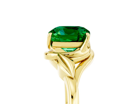 Yellow gold Cushion Cut Emerald Solitaire Ring with Twist Band and Four-Prong Setting_29