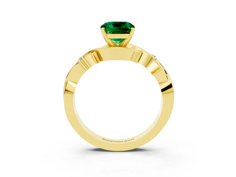 Yellow gold Cushion Cut Emerald Solitaire Ring with Twisted Band and Prong Setting_3