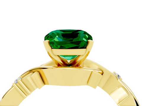 Yellow gold Cushion Cut Emerald Solitaire Ring with Twisted Band and Prong Setting_4