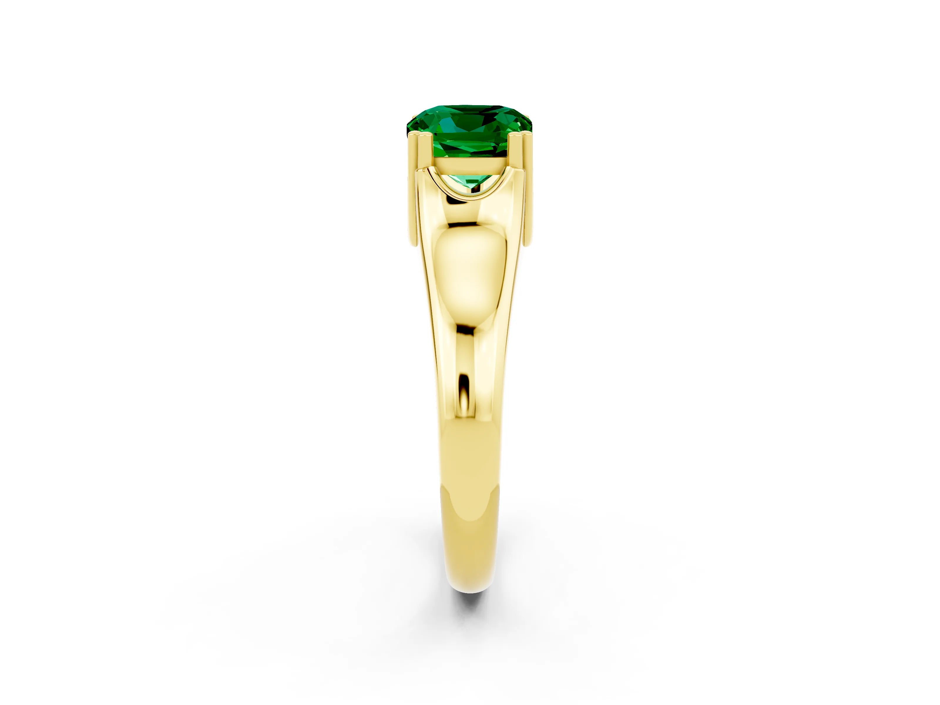 Yellow gold Cushion Cut Emerald Solitaire Ring with Wide Band and Prong Setting_2