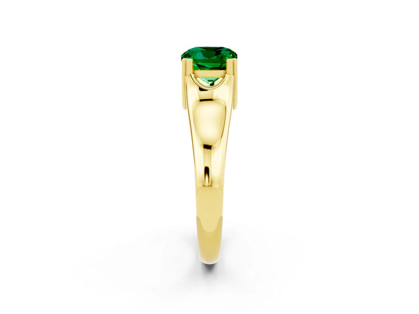 Yellow gold Cushion Cut Emerald Solitaire Ring with Wide Band and Prong Setting