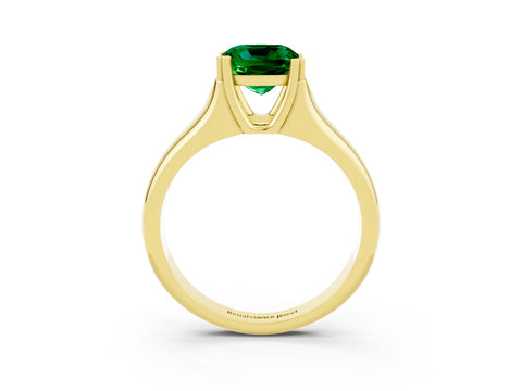 Yellow gold Cushion Cut Emerald Solitaire Ring with Wide Band and Prong Setting_3