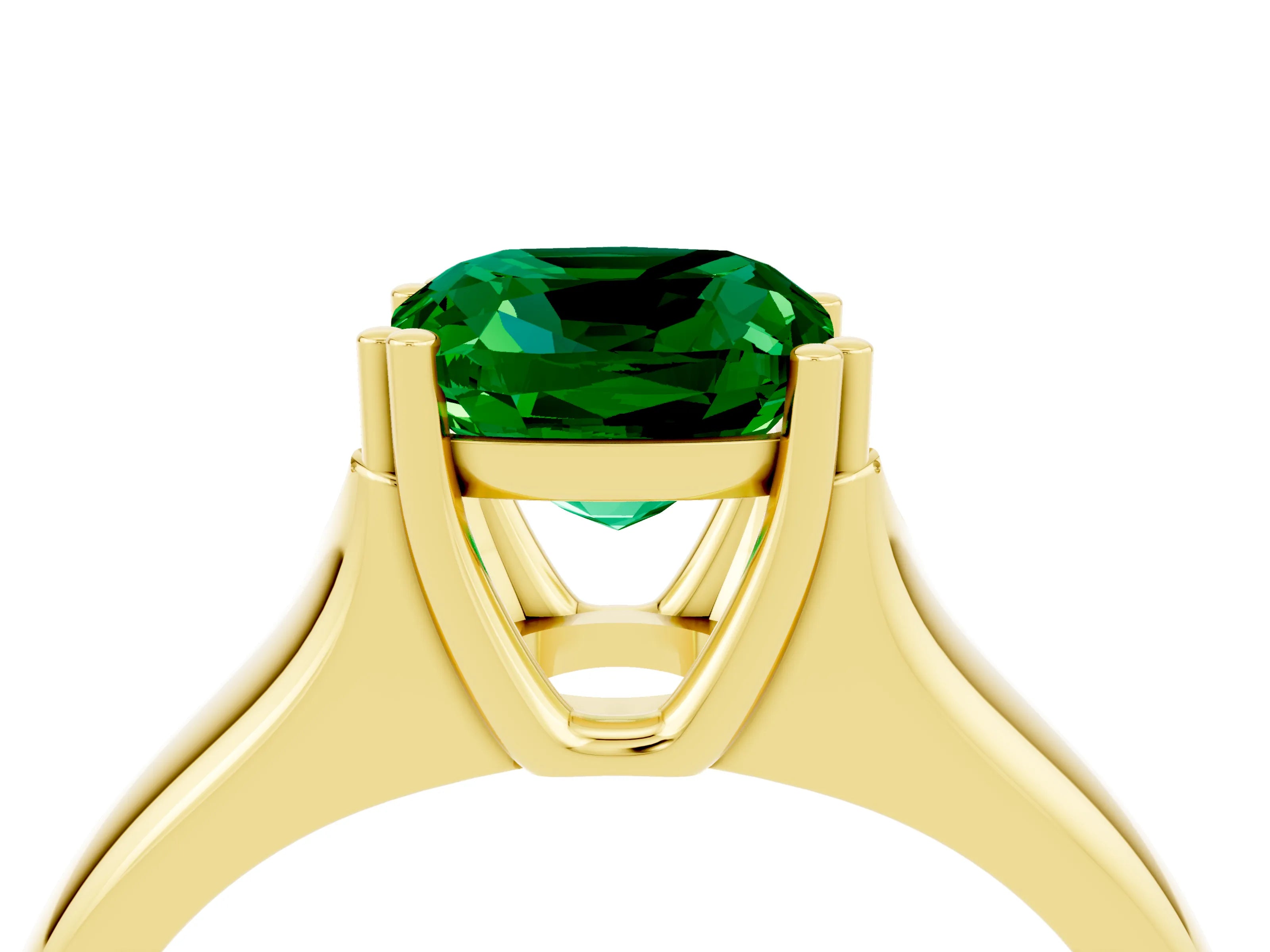 Yellow gold Cushion Cut Emerald Solitaire Ring with Wide Band and Prong Setting_4