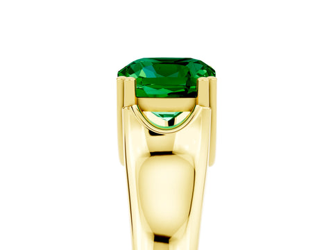 Yellow gold Cushion Cut Emerald Solitaire Ring with Wide Band and Prong Setting_5