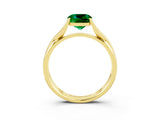 Yellow gold Cushion Cut Emerald Solitaire Twist Band Prong Setting Ring_63