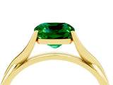 Yellow gold Cushion Cut Emerald Solitaire Twist Band Prong Setting Ring_64