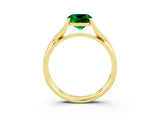 Yellow gold Cushion Cut Emerald Solitaire Twist Band Prong Setting Ring_85