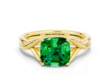 Yellow gold Cushion Cut Emerald Solitaire Twist Band Prong Setting Ring_94