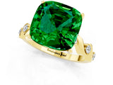 Yellow gold Cushion Cut Emerald Solitaire Twisted Band with Round  Accents and Prong Setting_13