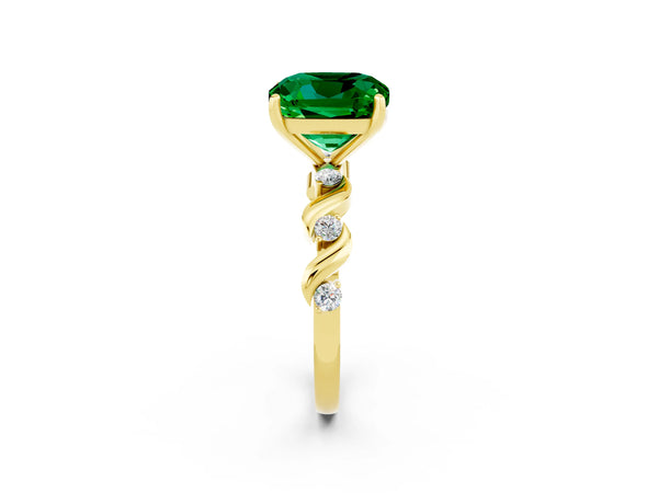 Yellow gold Cushion Cut Emerald Solitaire Twisted Band with Round  Accents and Prong Setting