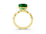 Yellow gold Cushion Cut Emerald Solitaire Twisted Band with Round  Accents and Prong Setting_15