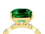 Yellow gold Cushion Cut Emerald Solitaire Twisted Band with Round  Accents and Prong Setting_16