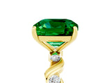 Yellow gold Cushion Cut Emerald Solitaire Twisted Band with Round  Accents and Prong Setting_17