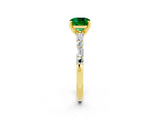 Yellow gold Cushion Cut Emerald Solitaire with Side Baguettes and Channel Set Band_2