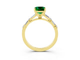 Yellow gold Cushion Cut Emerald Solitaire with Side Baguettes and Channel Set Band_3