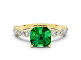 Yellow gold Cushion Cut Emerald Solitaire with Side Stones, Pave Band, Four-Prong Setting_36
