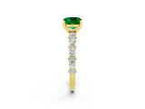 Yellow gold Cushion Cut Emerald Solitaire with Side Stones, Pave Band, Four-Prong Setting_38