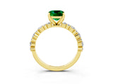 Yellow gold Cushion Cut Emerald Solitaire with Side Stones, Pave Band, Four-Prong Setting_39
