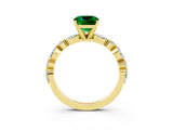 Yellow gold Cushion Cut Emerald Solitaire with Side Stones on a Pavé Band and Four-Prong Setting_3