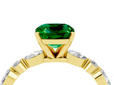 Yellow gold Cushion Cut Emerald Solitaire with Side Stones on a Pavé Band and Four-Prong Setting_4