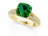 Yellow gold Cushion Cut Emerald Split Shank Engagement Ring with Pavé Band_1