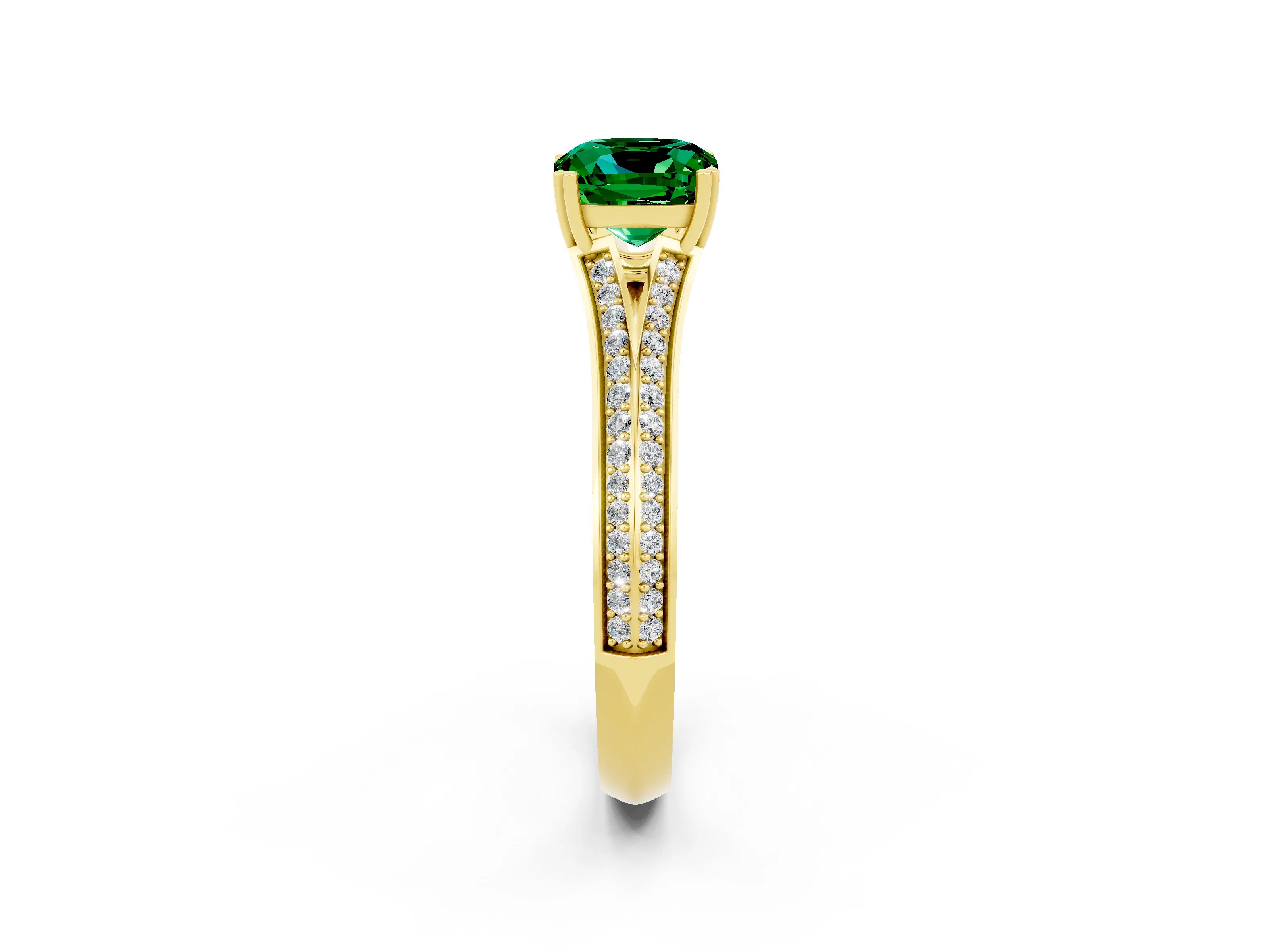 Yellow gold Cushion Cut Emerald Split Shank Engagement Ring with Pavé Band_2