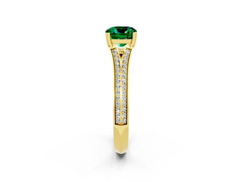 Yellow gold Cushion Cut Emerald Split Shank Engagement Ring with Pavé Band_2