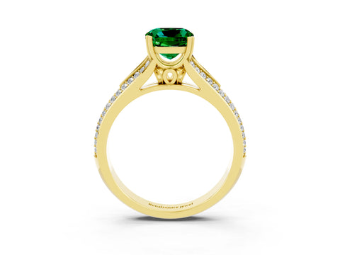 Yellow gold Cushion Cut Emerald Split Shank Engagement Ring with Pavé Band_3