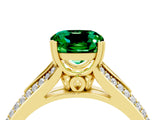 Yellow gold Cushion Cut Emerald Split Shank Engagement Ring with Pavé Band_4