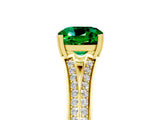 Yellow gold Cushion Cut Emerald Split Shank Engagement Ring with Pavé Band_5