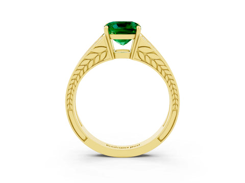 Yellow gold Cushion Cut Emerald Split Shank Ring with Pavé Band and Four-Prong Setting_3