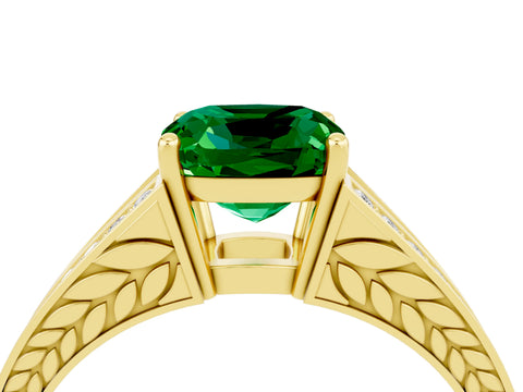 Yellow gold Cushion Cut Emerald Split Shank Ring with Pavé Band and Four-Prong Setting_4