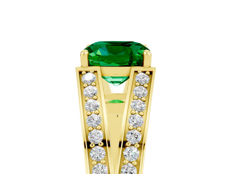 Yellow gold Cushion Cut Emerald Split Shank Ring with Pavé Band and Four-Prong Setting_5