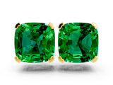 10K Yellow Gold 0.64 Carat Cushion Emerald Stud Earrings