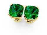 10K Yellow Gold 3.97 Carat Cushion Emerald Stud Earrings