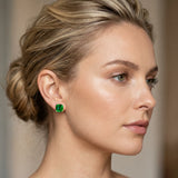 10K Yellow Gold 0.64 Carat Cushion Emerald Stud Earrings