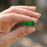 10K Yellow Gold 0.64 Carat Cushion Emerald Stud Earrings